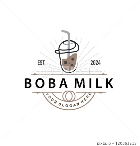 Boba Drink Logo, Milk Tea Cute Boba Pearl Jelly Drink Bubble Vector Simple Minimalist Design Boba Drink Logo, Milk Tea Cute Boba Pearl Jelly Drink Bubble Vector Simple Minimalist Design 120363215