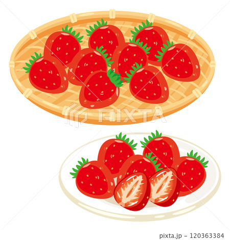 ザル盛られた苺と皿に盛られた苺 120363384