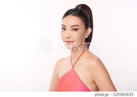 Beautiful young asian woman with clean fresh skin on white background, Face care, Facial treatment, Cosmetology, beauty and spa, Asian women portrait. Beautiful young asian woman with clean fresh skin on white background, Face care, Facial treatment, Cosmetology, beauty and spa, Asian women portrait. 120363635