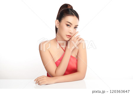 Beautiful young asian woman with clean fresh skin on white background, Face care, Facial treatment, Cosmetology, beauty and spa, Asian women portrait. 120363647