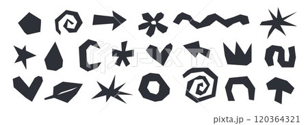 Paper cut out form set. Black abstract collage shape collection. Geometric paper element collection. Nursery decoration bundle for poster, banner, print. Children doodle illustration pack. Vector Paper cut out form set. Black abstract collage shape collection. Geometric paper element collection. Nursery decoration bundle for poster, banner, print. Children doodle illustration pack. Vector 120364321