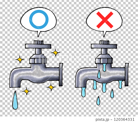 Faucet and a speech bubble with a plus or minus sign 120364331