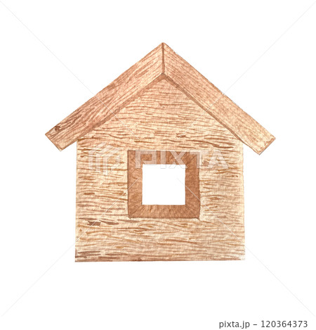 Toy house wooden textured watercolor illustration isolated on white. Hand painted design elements perfect for cards, banners, pet shops and packages, bird lovers guides decor. Direction clip art Toy house wooden textured watercolor illustration isolated on white. Hand painted design elements perfect for cards, banners, pet shops and packages, bird lovers guides decor. Direction clip art 120364373