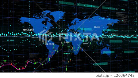 Image of financial data processing over world map Image of financial data processing over world map 120364748