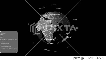 Image of data processing and globe over black background Image of data processing and globe over black background 120364773