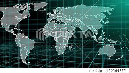 Image of data processing and world map over black background 120364775