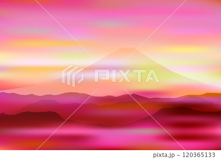 和柄　年賀状　富士山　背景	 120365133