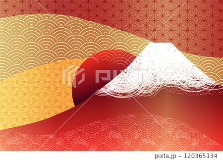 和柄　年賀状　富士山　背景	 120365134