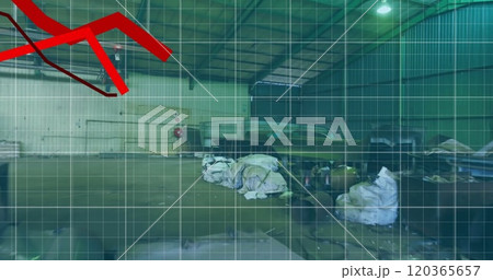 Grid pattern image over industrial workshop with various equipment and materials 120365657
