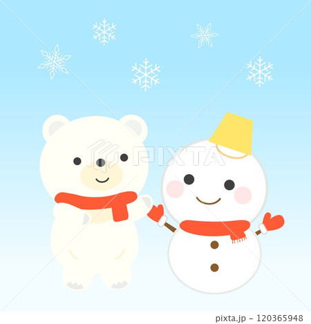 しろくま雪だるまページ 雪だるまとしろくまのかわいいイラストのイラスト素材 [120365948] - PIXTA