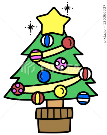 丸いオーナメントの可愛いクリスマスツリー 120366337