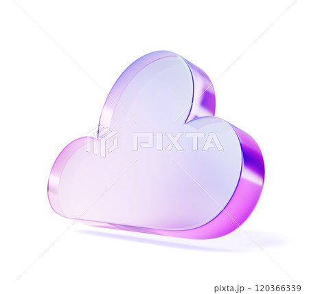 3d glass holographic purple cloud icon render. Concept of digital data, cloud computing technology service, database server, security information storage, network system, web hosting. 3D illustration 120366339