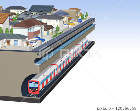 家　住宅　街　CG　ジオラマ　地下鉄　BG　街並み　背景 120366359