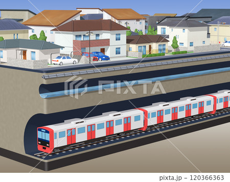 家　住宅　街CG　ジオラマ　地下鉄　BG　街並み　背景 120366363