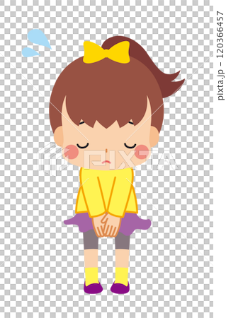 一個可愛的小女孩道歉的插圖，全身，白色背景，向量 120366457