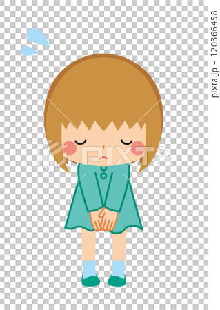 一個可愛的小女孩道歉的插圖,全身,白色背景,向量 一個可愛的小女孩道歉的插圖,全身,白色背景,向量 120366458