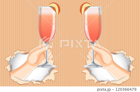 Celebratory Toast with Glasses and Fruit 120366479