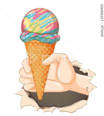 Colorful Ice Cream Cone in Hand Colorful Ice Cream Cone in Hand 120366482