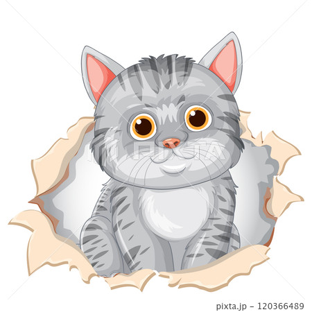 Curious Cat Peeking Through Paper 120366489