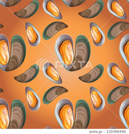 Seamless Seafood Mussel Pattern Design 120366490