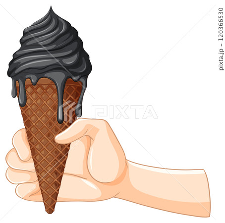 Hand Holding Black Ice Cream Cone 120366530