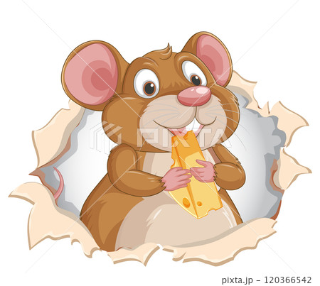 Cheerful Mouse with Cheese Illustration Cheerful Mouse with Cheese Illustration 120366542