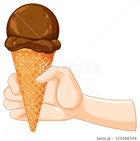Hand Holding Chocolate Ice Cream Cone 120366549