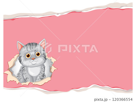 Cute Kitten Peeking Through Paper 120366554