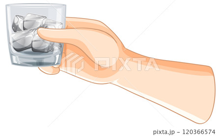 Hand Holding Glass with Ice Cubes 120366574