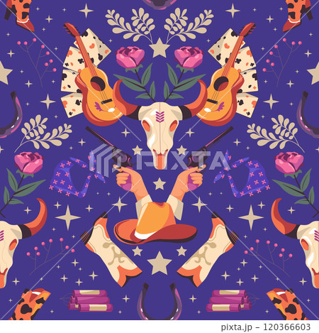 Purple Western Cowboy Pattern Illustration 120366603