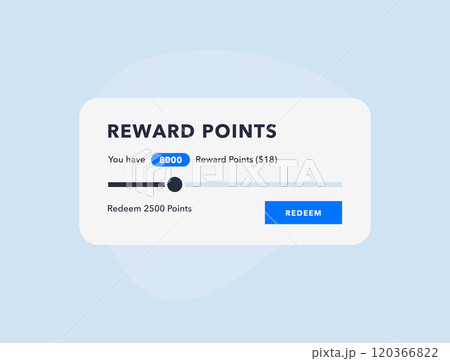 Reward points, loyalty program interface with slider to redeem points and redeem button. Perfect for loyalty programs, customer rewards and user experience design vector illustration concepts 120366822