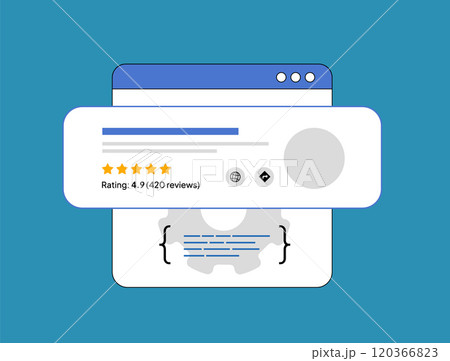 Local Business SEO with Schema Markup. Boost local SEO by using schema markup for business listings, reviews and events. Local search results enhanced by schema structured data vector illustration 120366823