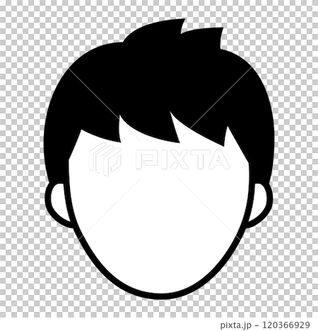 Simple face icon of a young man, no expression, black, monochrome 120366929