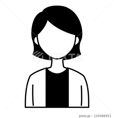 若い女性のシンプルな人物アイコンのイラスト　顔なし　黒　モノクロ 120366931