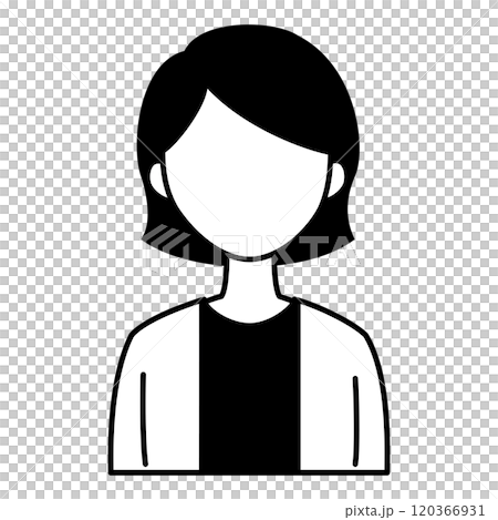 若い女性のシンプルな人物アイコンのイラスト　顔なし　黒　モノクロ 120366931