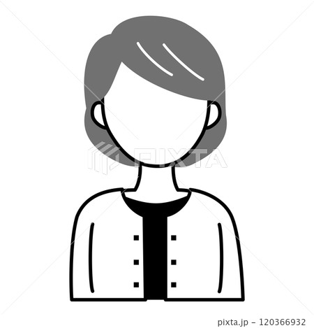 高齢女性のシンプルな人物アイコンのイラスト　顔なし　黒　モノクロ 120366932
