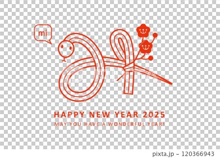 2025蛇年新年賀卡Mino人物蛇Mizuhiki風格設計白色背景 120366943