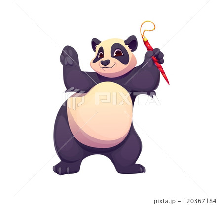 Cartoon panda animal character holding Christmas bauble. Isolated vector adorable personage with twinkling eyes and festive cheer, spreads joy and warmth, making holiday moments magical and bright Cartoon panda animal character holding Christmas bauble. Isolated vector adorable personage with twinkling eyes and festive cheer, spreads joy and warmth, making holiday moments magical and bright 120367184