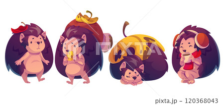 Cute hedgehog character on autumn. Cute hedgehog character on autumn. 120368043