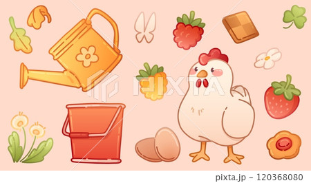 Cute farm scene in rustic cottagecore aesthetics 120368080