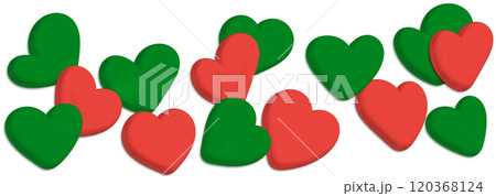 Illustration of 3D red and green hearts 120368124