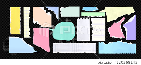 Torn paper pieces set isolated on black background 120368143