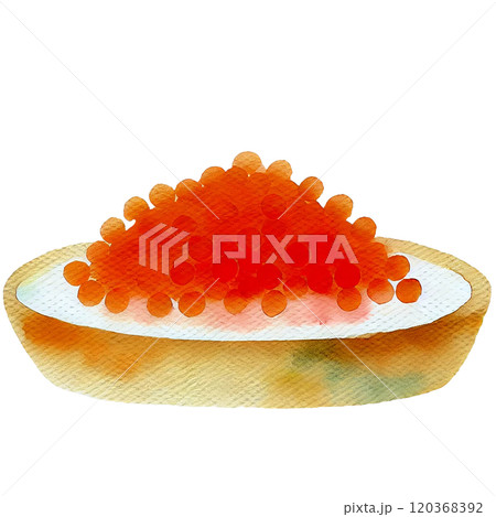 水彩風いくらのせカナッペ 美しい食材イラスト 120368392
