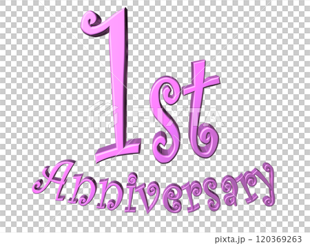3DCG text "1st Anniversary" in purple, pink 3DCG text "1st Anniversary" in purple, pink 120369263