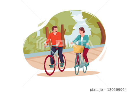 People riding a bike in the park People riding a bike in the park 120369964