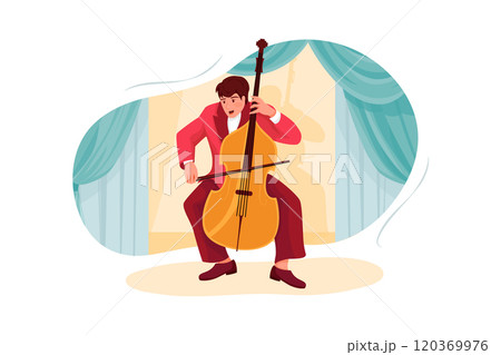 Male artist playing big violin Illustration Male artist playing big violin Illustration 120369976
