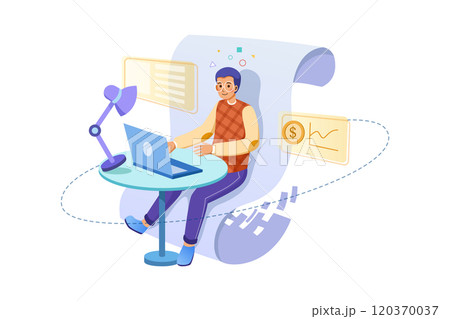 Business analyst working on statistical data paper documents & using laptop computer with spreadsheets making analytics report. 120370037
