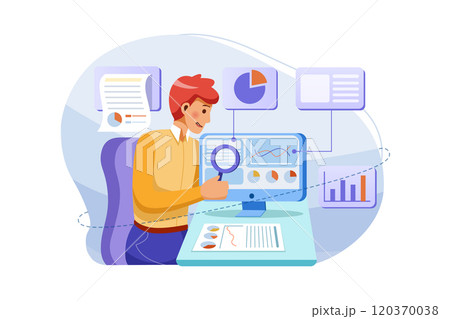 Office workers analyzing and researching business data 120370038