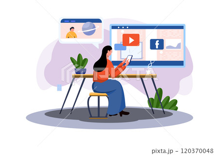 Watching news on mobile Illustration 120370048