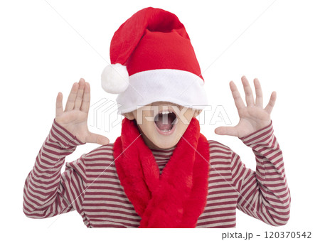 Excited Kid Dressed as Santa isolated on white Excited Kid Dressed as Santa isolated on white 120370542